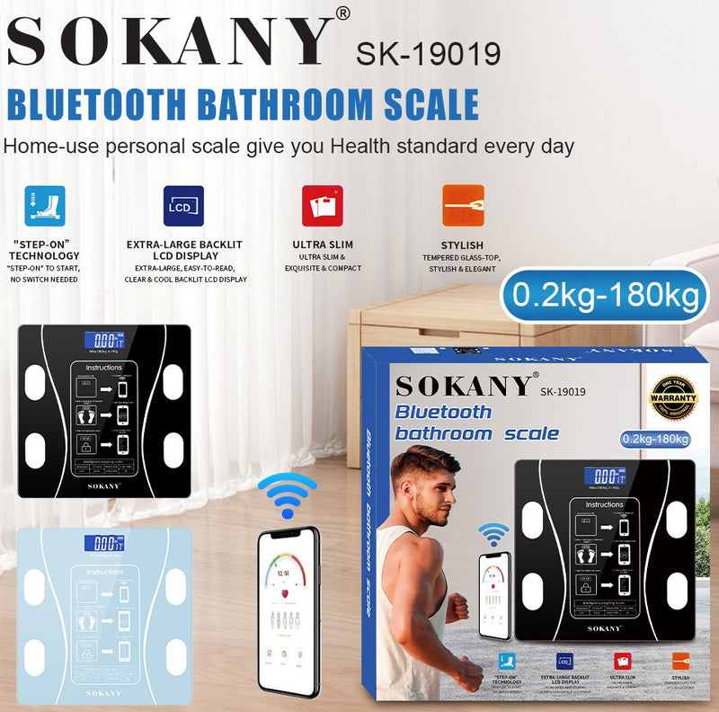 Sokany 180KG Bluetooth Bathroom Scale Blue