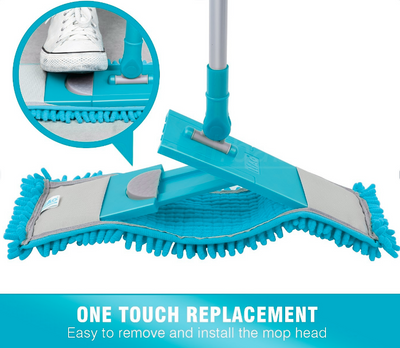 Kleaner Microfiber Extendable Flat Mop Blue