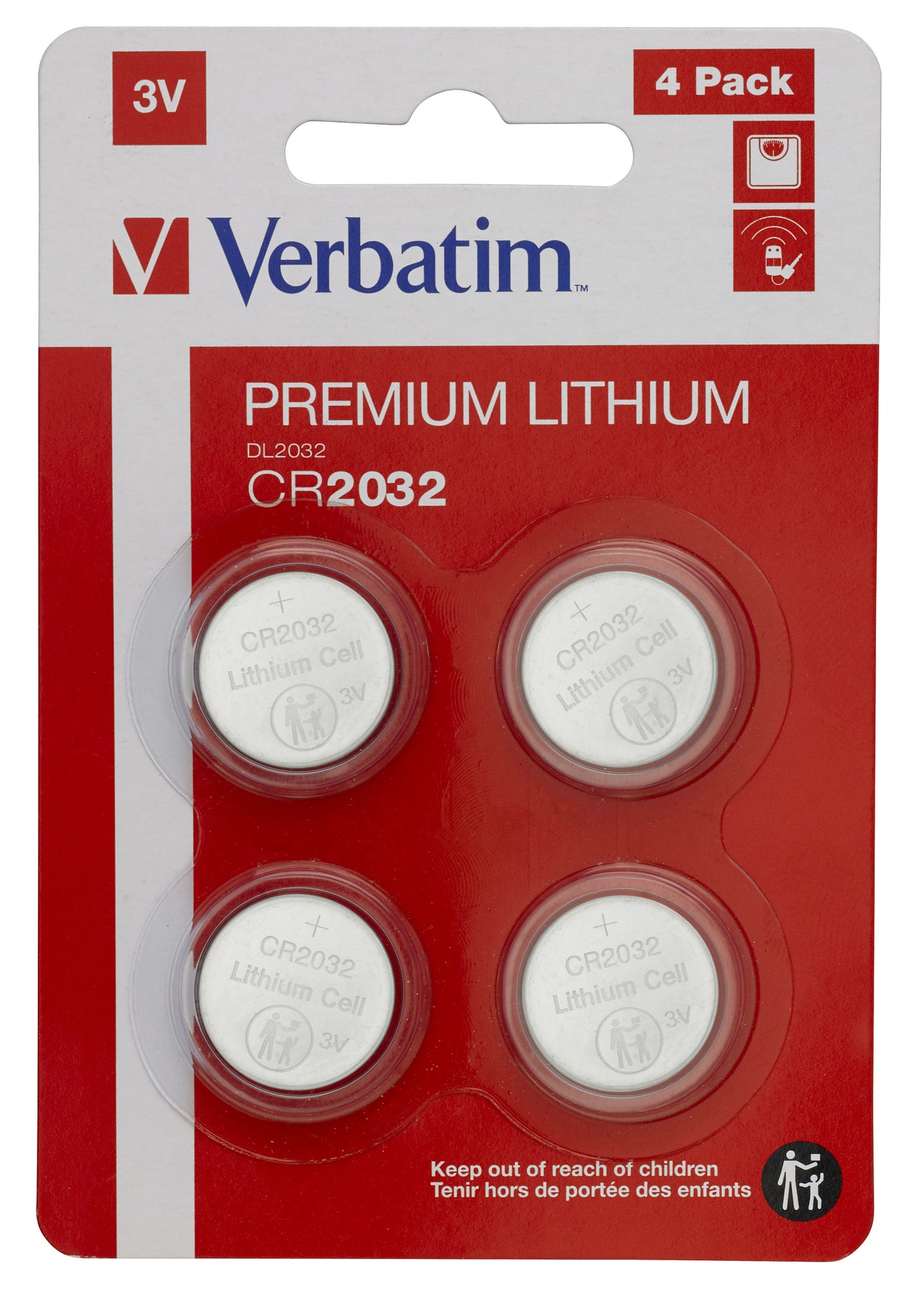 VERBATIM CR2032 BATTERY LITHIUM 3V 4 PACK X20 PER CARTON