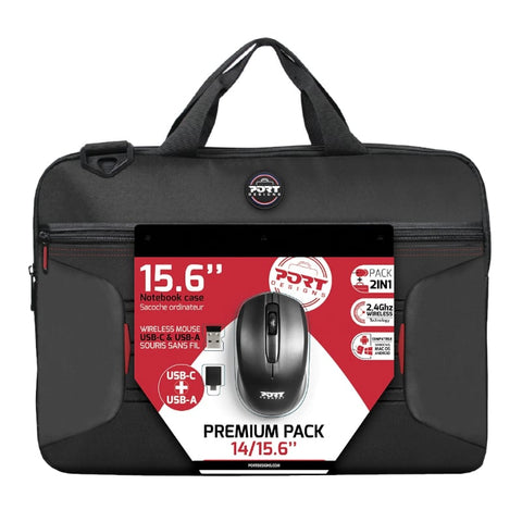 Port Premium Pack 14/15.6" Toploader Bag with Wireless Mouse Bundle