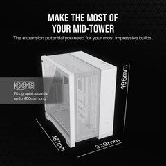 6500D Airflow White Tempered Glass Mid-Tower; 2x 3.5'' |  2x 2.5'' Drive Bays; Up to 360mm Radiator compatible
