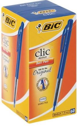 Bic Clic Blue Medium Ballpoint Pens With Retractable Side