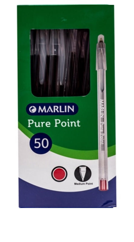 Marlin Pure Point Transparent Pens Box Of 50 Red
