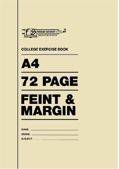 Freedom A4 College Exercise Book Feint And Margin 72 Page