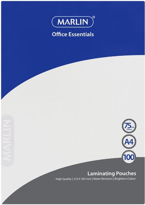 Marlin Office Essentials Laminating Pouches A4 100'S 75MIC