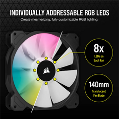 Corsair SP140 RGB ELITE; 140mm RGB LED Fan with AirGuide; Single Pack  - Requires Corsair hub.