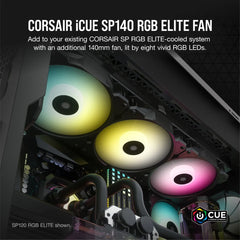 Corsair SP140 RGB ELITE; 140mm RGB LED Fan with AirGuide; Single Pack  - Requires Corsair hub.
