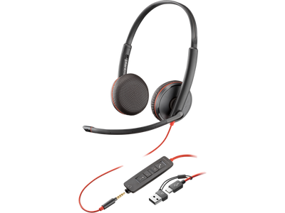 POLY BLACKWIRE 3225 STEREO USB-C HEADSET +3.5MM PLUG +USB-C/A ADAPTER