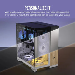6500D Airflow White Tempered Glass Mid-Tower; 2x 3.5'' |  2x 2.5'' Drive Bays; Up to 360mm Radiator compatible