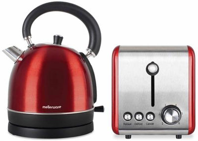 Mellerware Stainless Steel Red Toaster and Kettle Combo Set