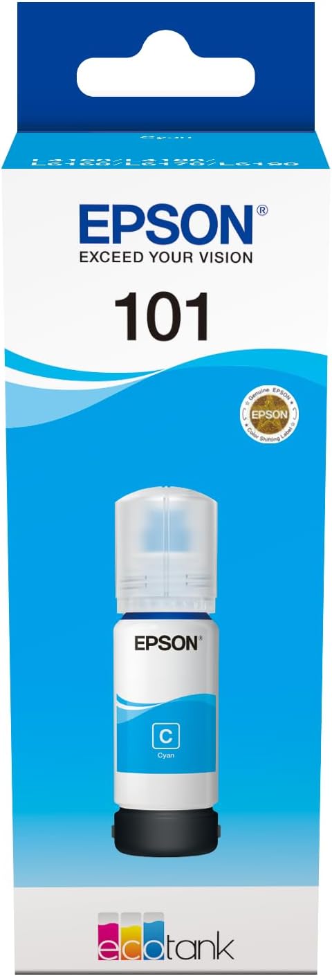 Epson 101 Ink Bottles Cyan 70ml Ecotank L4150 / L4156 / L4160 / L4260 / L6160 / L6170 / L6176 / L6190 / L6270 / L6290 / L6370 / L14150 6000 pages