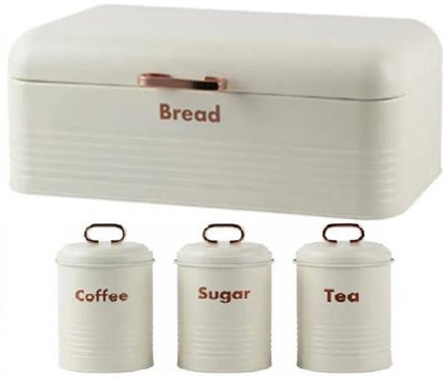 Totally 4-Piece Breadbin and Canister Tin Set Combo White