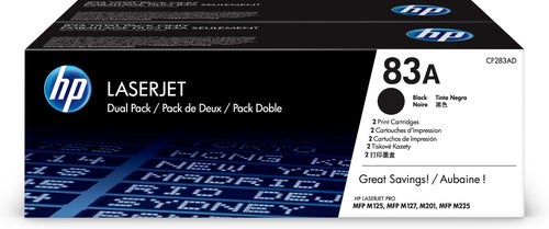 HP 83A 2-PACK BLACK ORIGINAL LASERJET TONER CARTRIDGES