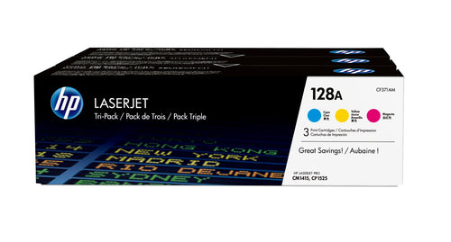 HP 128A TRI-PACK TONER CARTRIDGES (CMY)