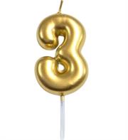 Casey 10cm Gold Numerical Birthday Candle Nr.3 Retail