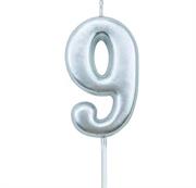 Casey 10cm Silver Numerical Birthday Candle Nr.9 Retail