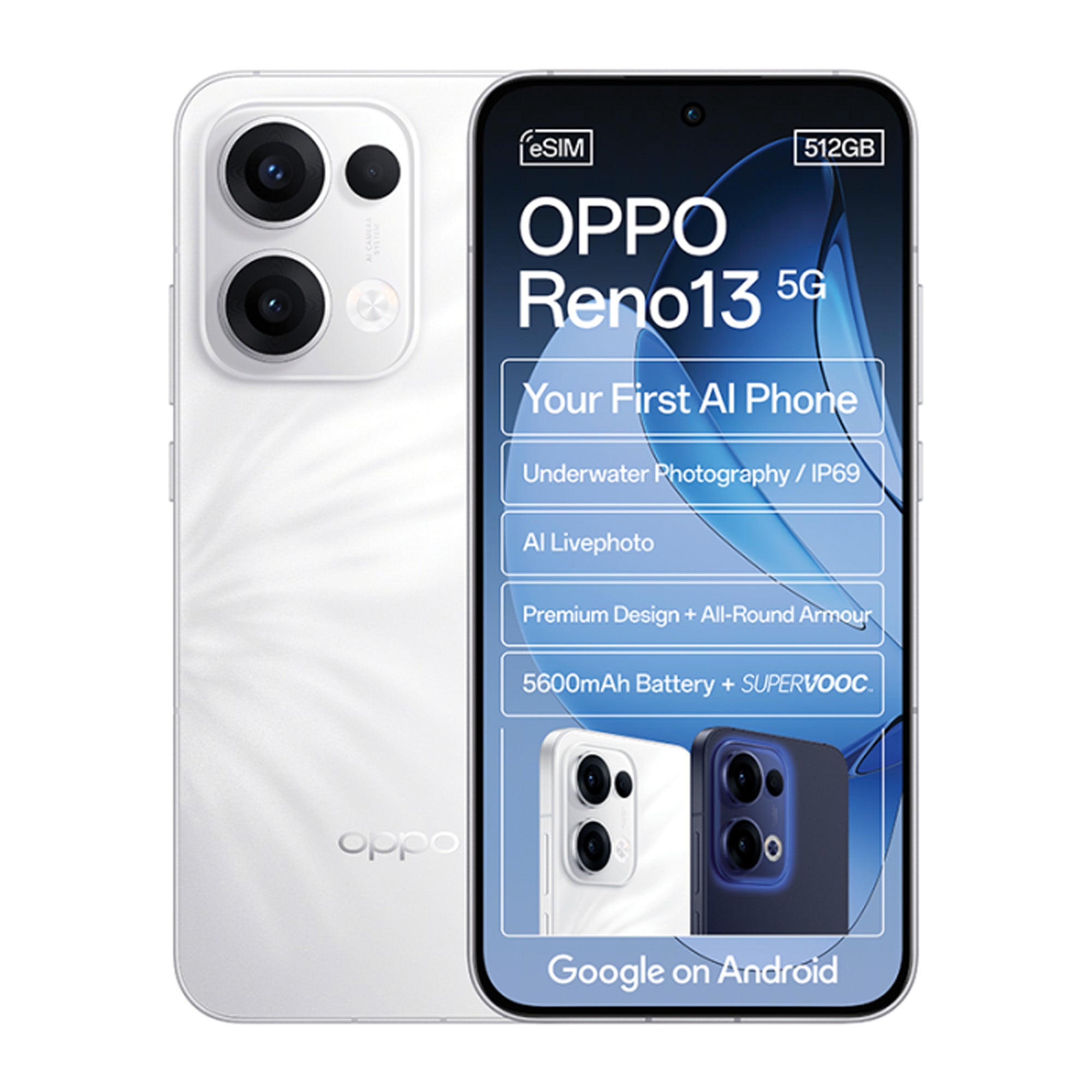 OPPO Reno13 5G 5G 512GB Dual SIM Smartphone - Plume White