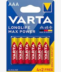 Varta Long life Max Power Alkaline AAA batteries 6 Pack