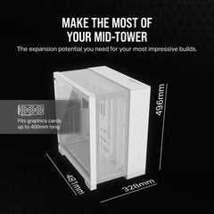 6500D Airflow White Tempered Glass Mid-Tower; 2x 3.5'' |  2x 2.5'' Drive Bays; Up to 360mm Radiator compatible