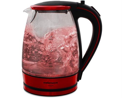Mellerware 1.8L Glass Kettle Colour:red 2200W
