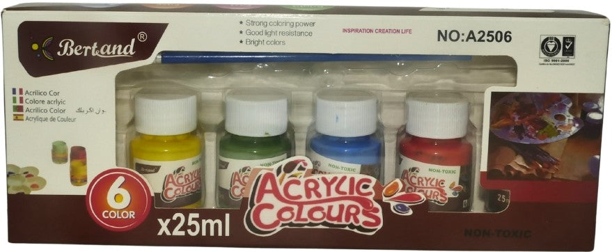 Bertand 6 X 25ML Assorted Acrylic Paint Colors Set