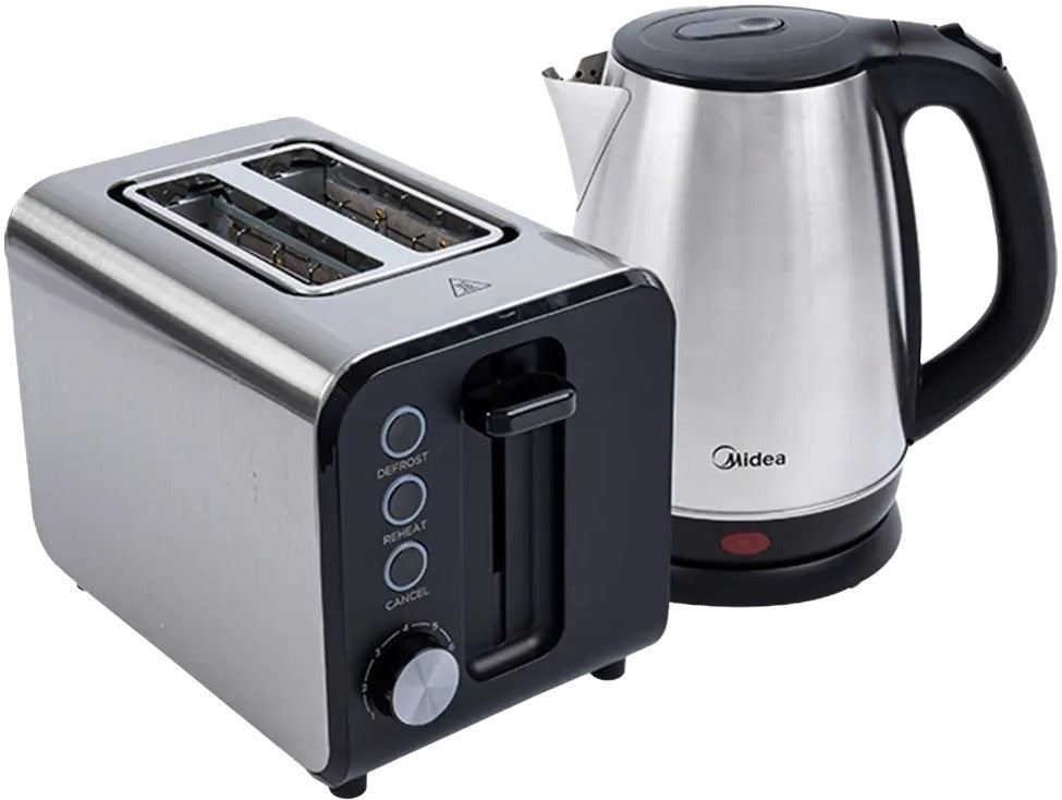 Midea Deluxe Stainless Kettle And 2 Slice Toaster Breakfast Pack