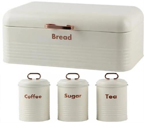 Totally 4-PIECE Breadbin And Canister Tin Set Combo White