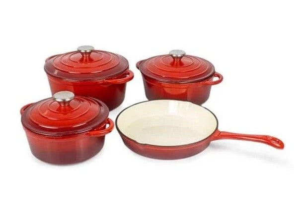 Totally 7 Piece Red Cast Iron Cookware Set