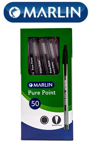 Marlin Pure Point Transparent Barrel Pen Black Ink Box of 50