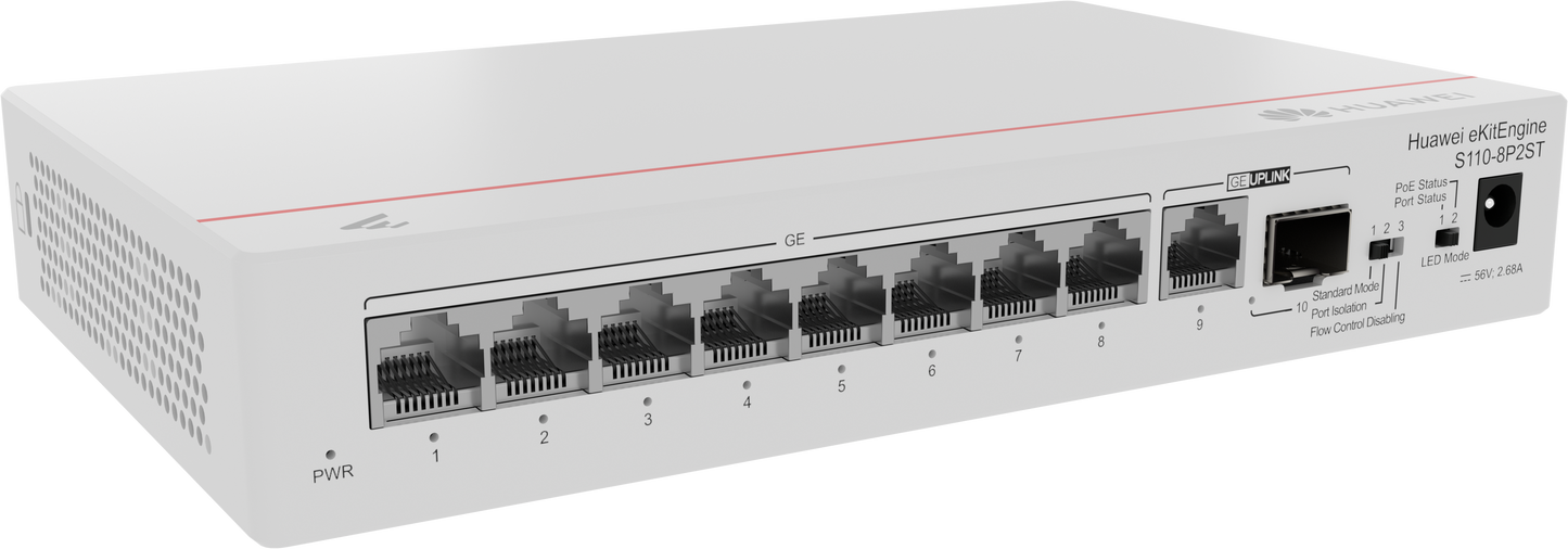 Huawei S110-8P2ST 8*10/100/1000BASE-T Ports POE+ 1*GE Sfp Port 1*10/100/1000BASE-T Port