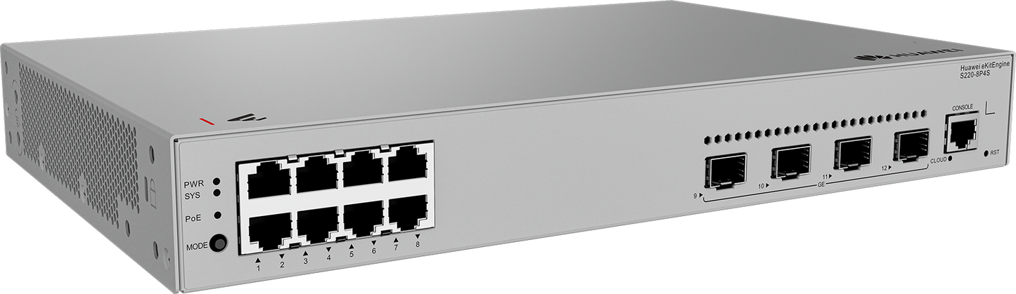 Huawei S220-8P4S 8*10/100/1000BASE-T PORTS(125W POE+) 4*GE Sfp Ports Built-In AC Power