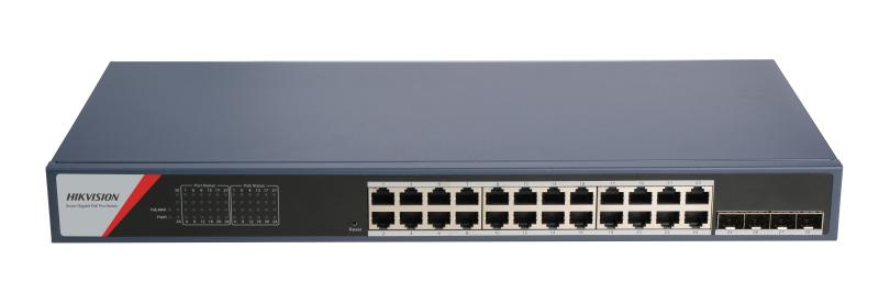 Hikvision L2 Smart Managed 24 Gigabit POE Ports 4 Gigabit Sfp Ports 802.3AF/AT POE Power Budget 370W Hpp Cloud Managed Vlan Stp/Rstp Loop Prefention