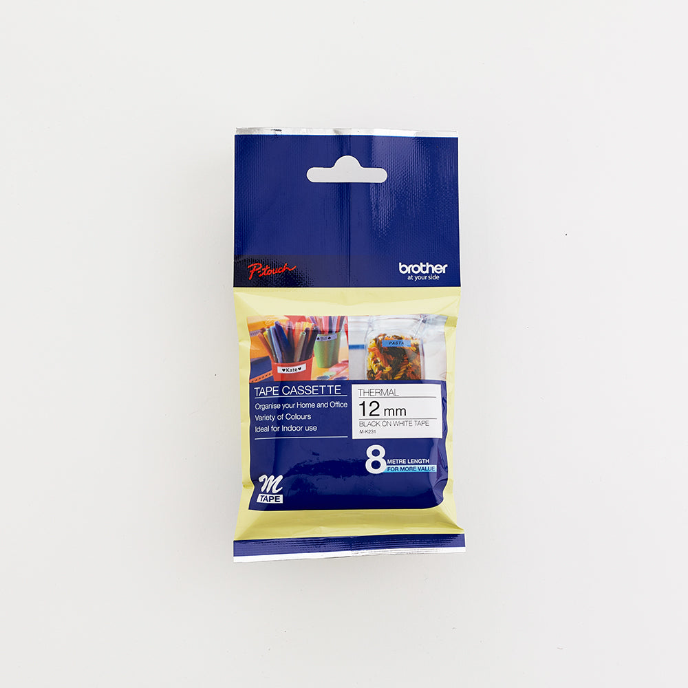 Brother Non Laminated Tape 8M X 12MM Black On White