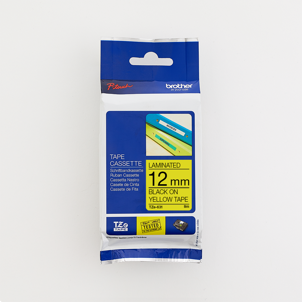 Brother 12MM Black On Yellow Laminated Tape