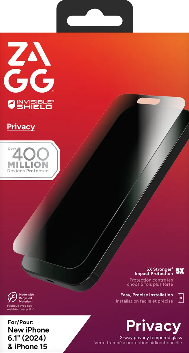 Zagg Invisibleshield Glass Elite Privacy Apple IP16 /15 Screen image 4