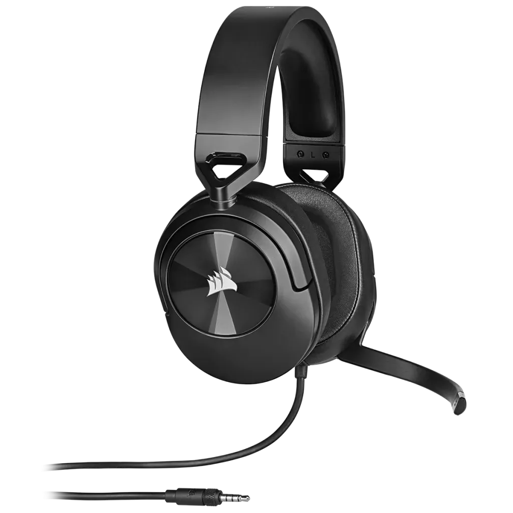 Corsair HS55 Stereo Carbon Headset; 50MM Audio Drivers; Omnidirectional Mic; Analog; On-Ear Volume And Mute Controls Pc/Ps/Xbox