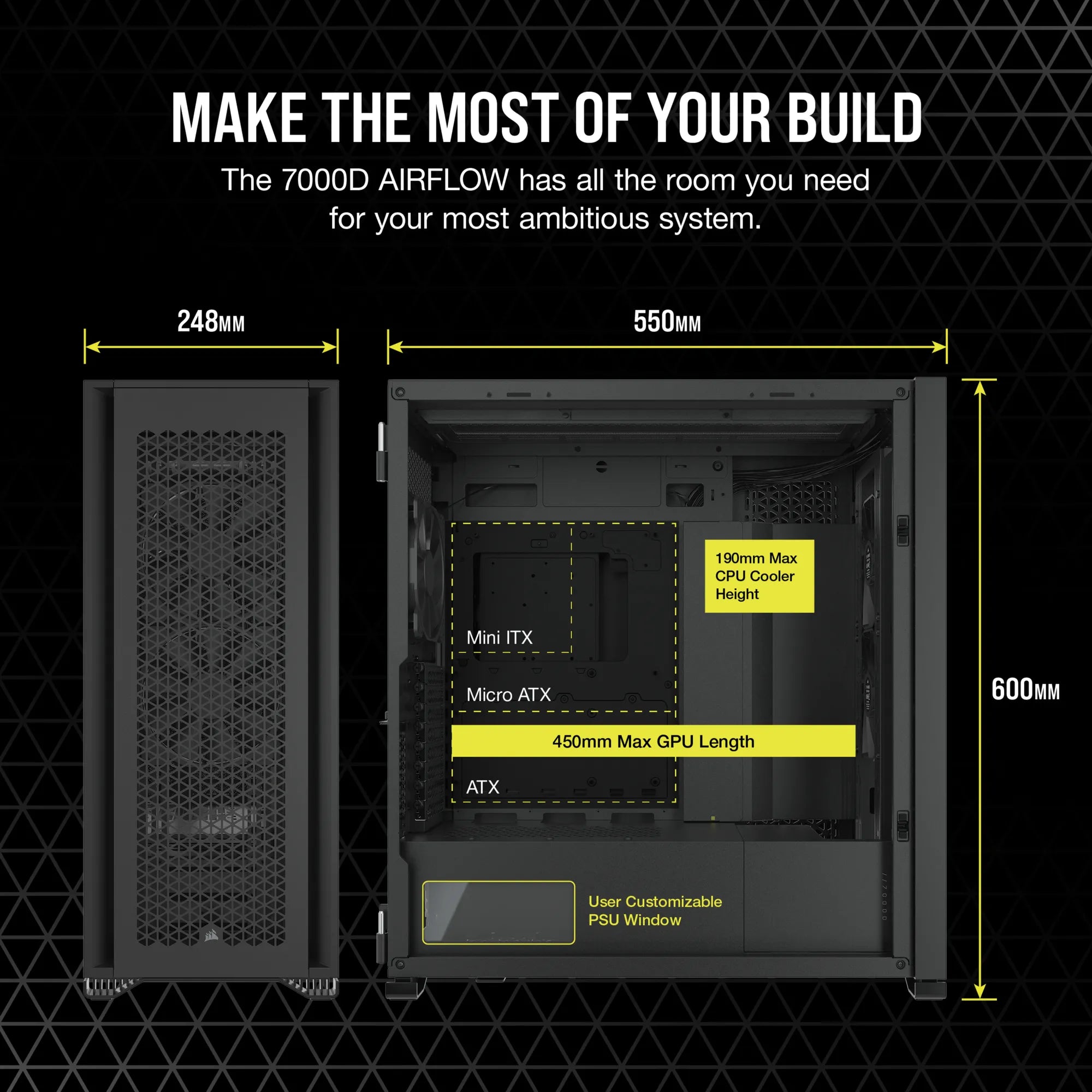 Corsair 7000D Airflow Black Tempered Glass Full Tower; 6X 3.5'' | 4X 2.5'' Drive Bays ; 480MM Radiator Compatible; 3X140MM Fan Incl image 2