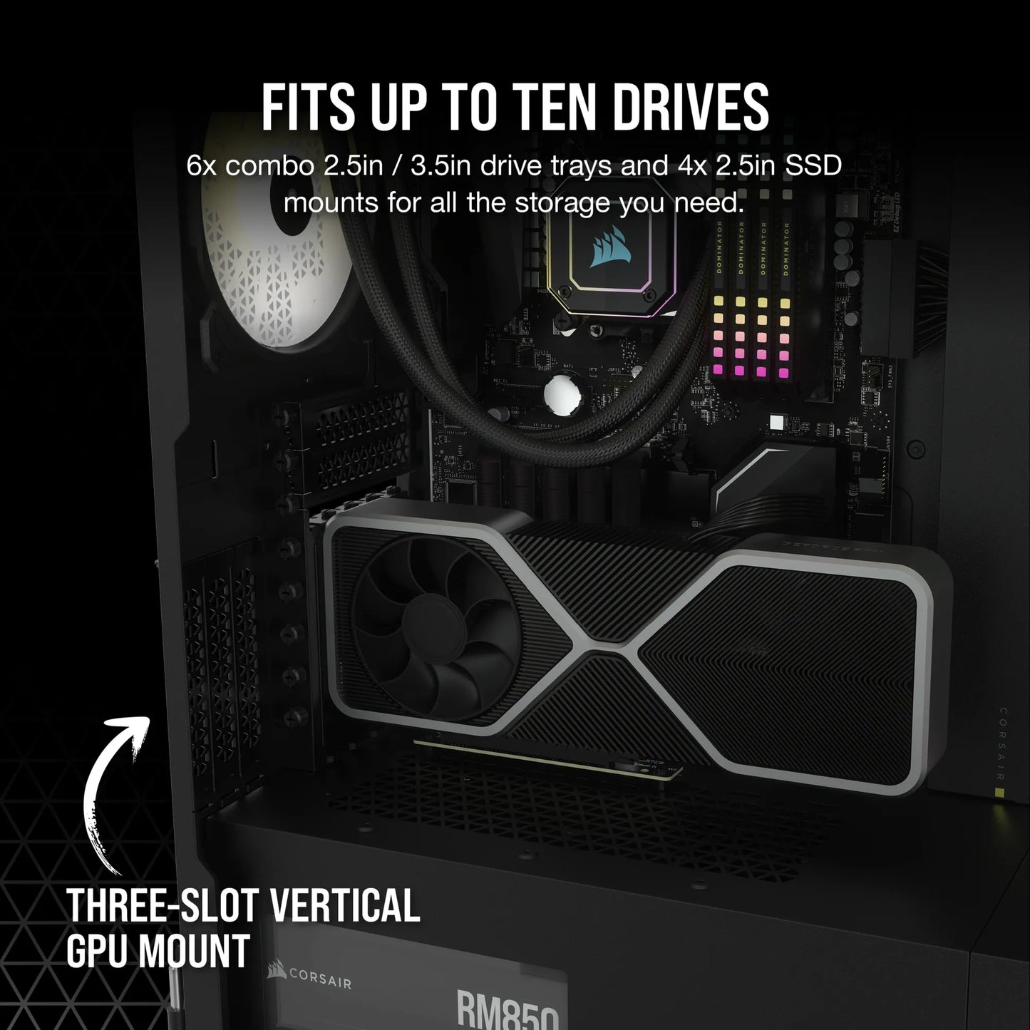 Corsair 7000D Airflow Black Tempered Glass Full Tower; 6X 3.5'' | 4X 2.5'' Drive Bays ; 480MM Radiator Compatible; 3X140MM Fan Incl image 5
