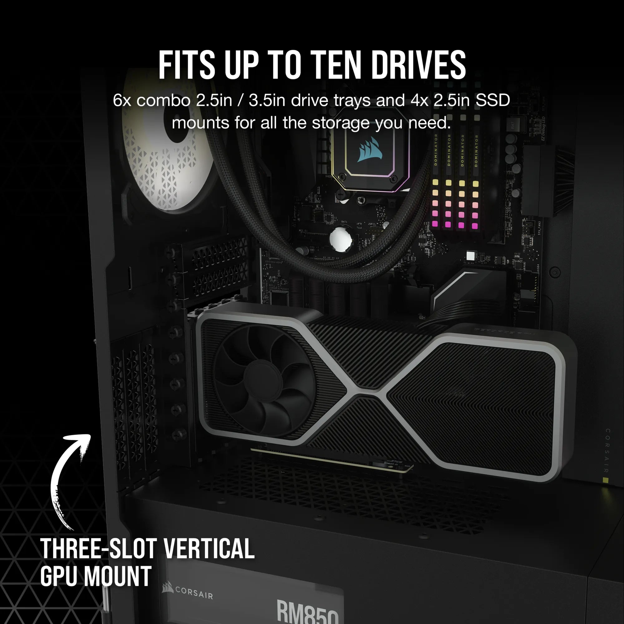Corsair 7000D Airflow Black Tempered Glass Full Tower; 6X 3.5'' | 4X 2.5'' Drive Bays ; 480MM Radiator Compatible; 3X140MM Fan Incl image 5