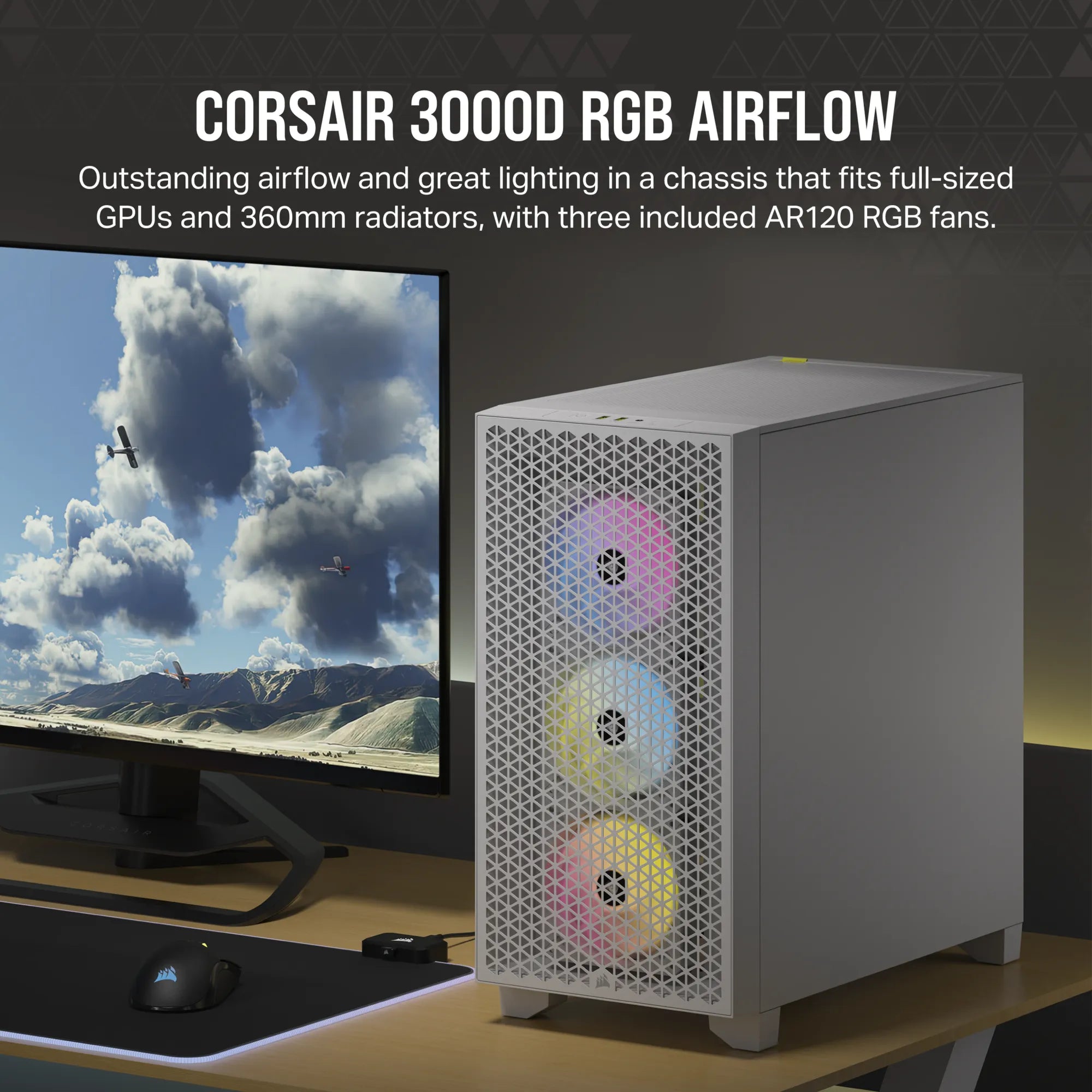 Corsair 3000D RGB Airflow White Mid-Tower PC Case; 2X 3.5'' | 2X 2.5'' Drive Bays; Up To 360MM Radiator Compatible; 3X 120MM Fan Incl image 4
