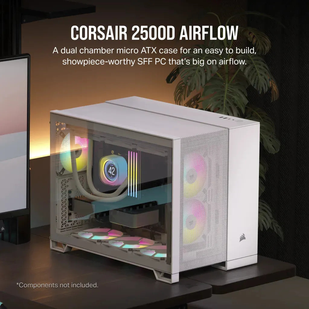 Corsair 2500D Airflow White Mid-Tower Dual Chamber PC Case; 2X 3.5'' | 2X 2.5'' Drive Bays; Up To 360MM Radiator Compatible image 5