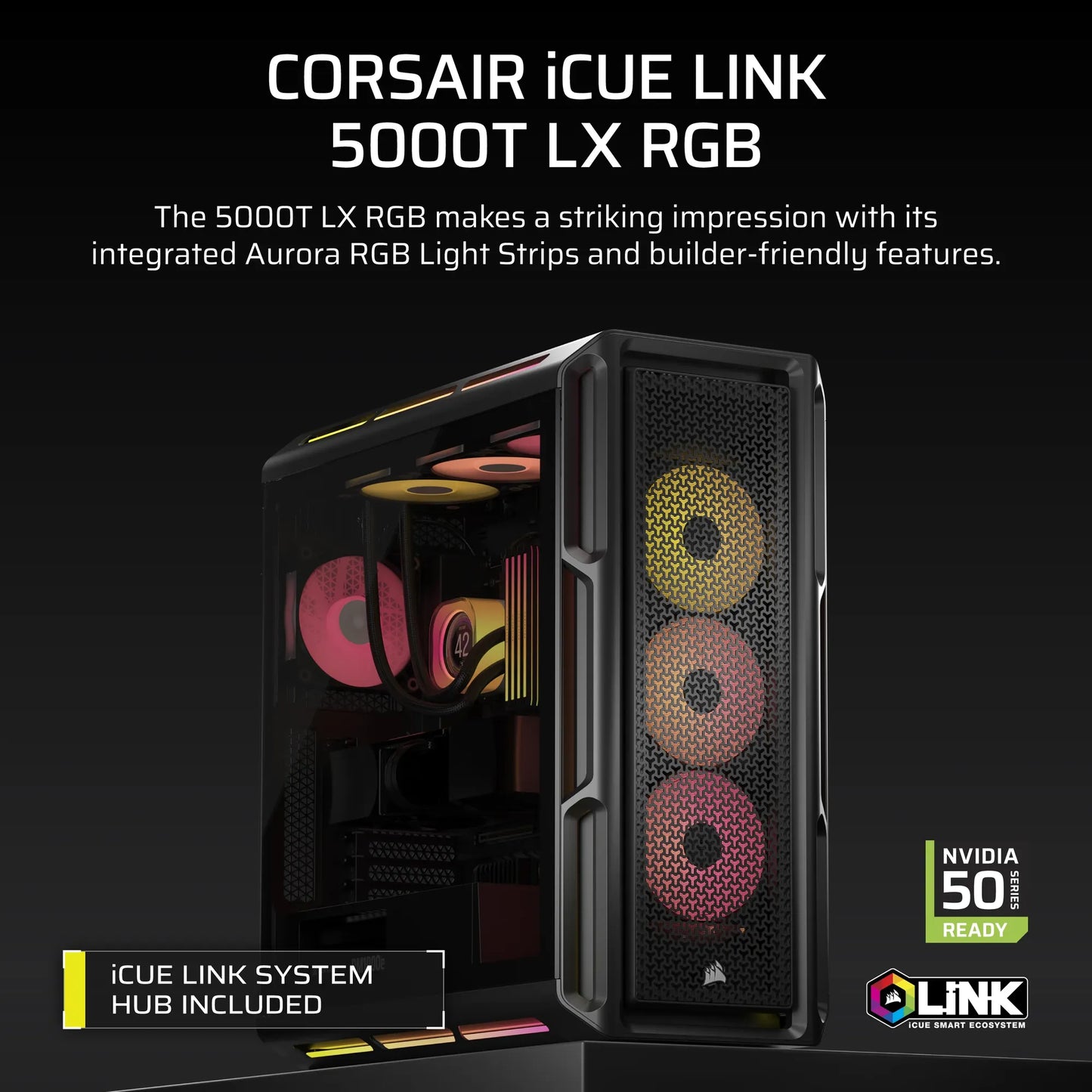 Corsair Icue Link 5000T Lx RGB Mid-Tower PC Case; Black image 3