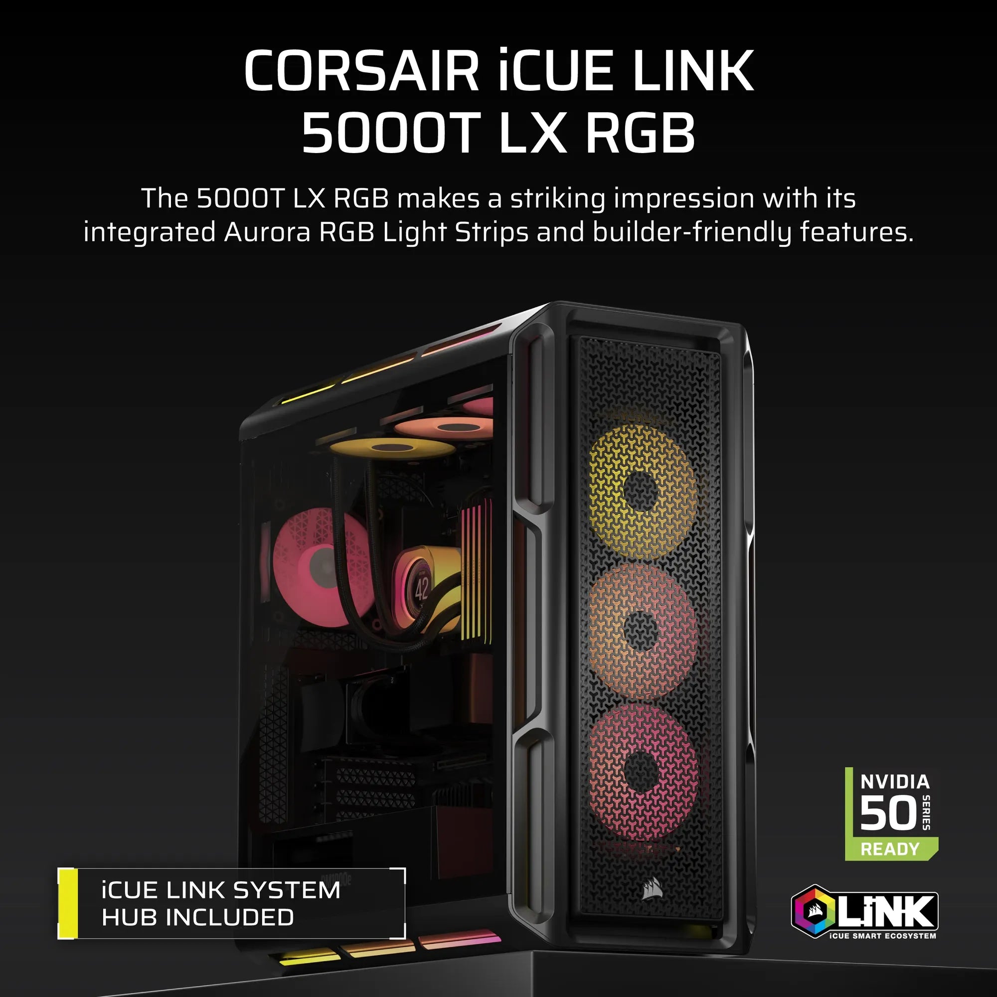 Corsair Icue Link 5000T Lx RGB Mid-Tower PC Case; Black image 3