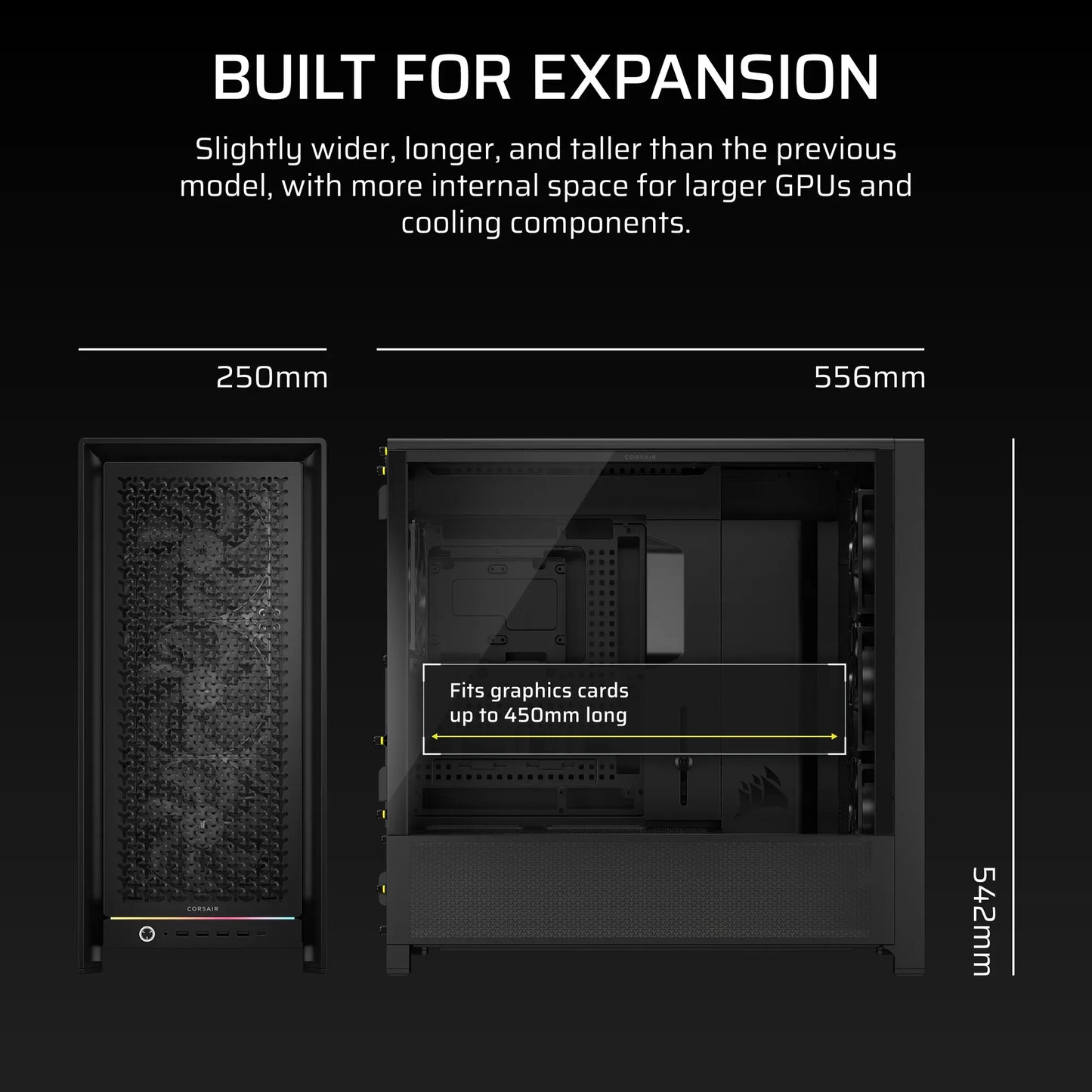 Corsair Frame 5000D RS Mid-Tower PC Case; 4X RS 140 PWM Fans; 2X 2.5'' ; 1X 3.5''; Black.
