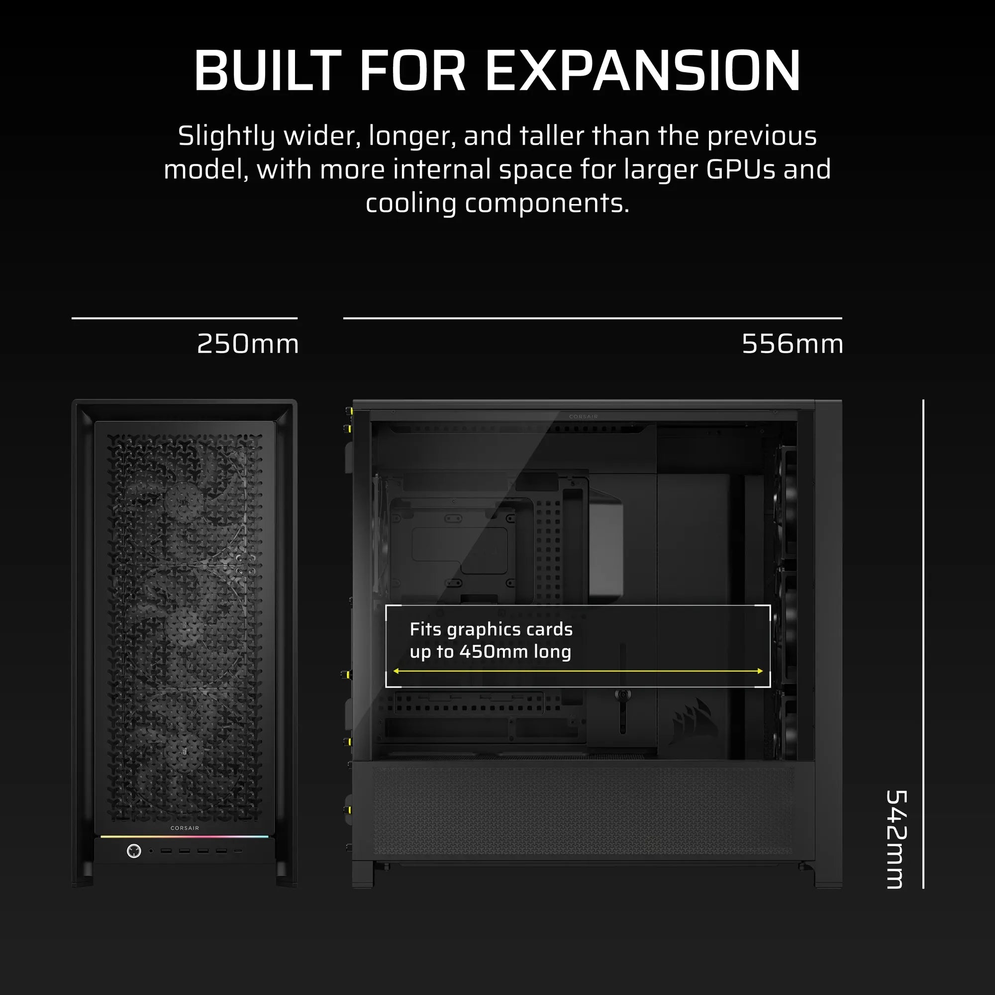 Corsair Frame 5000D RS Mid-Tower PC Case; 4X RS 140 PWM Fans; 2X 2.5'' ; 1X 3.5''; Black.
