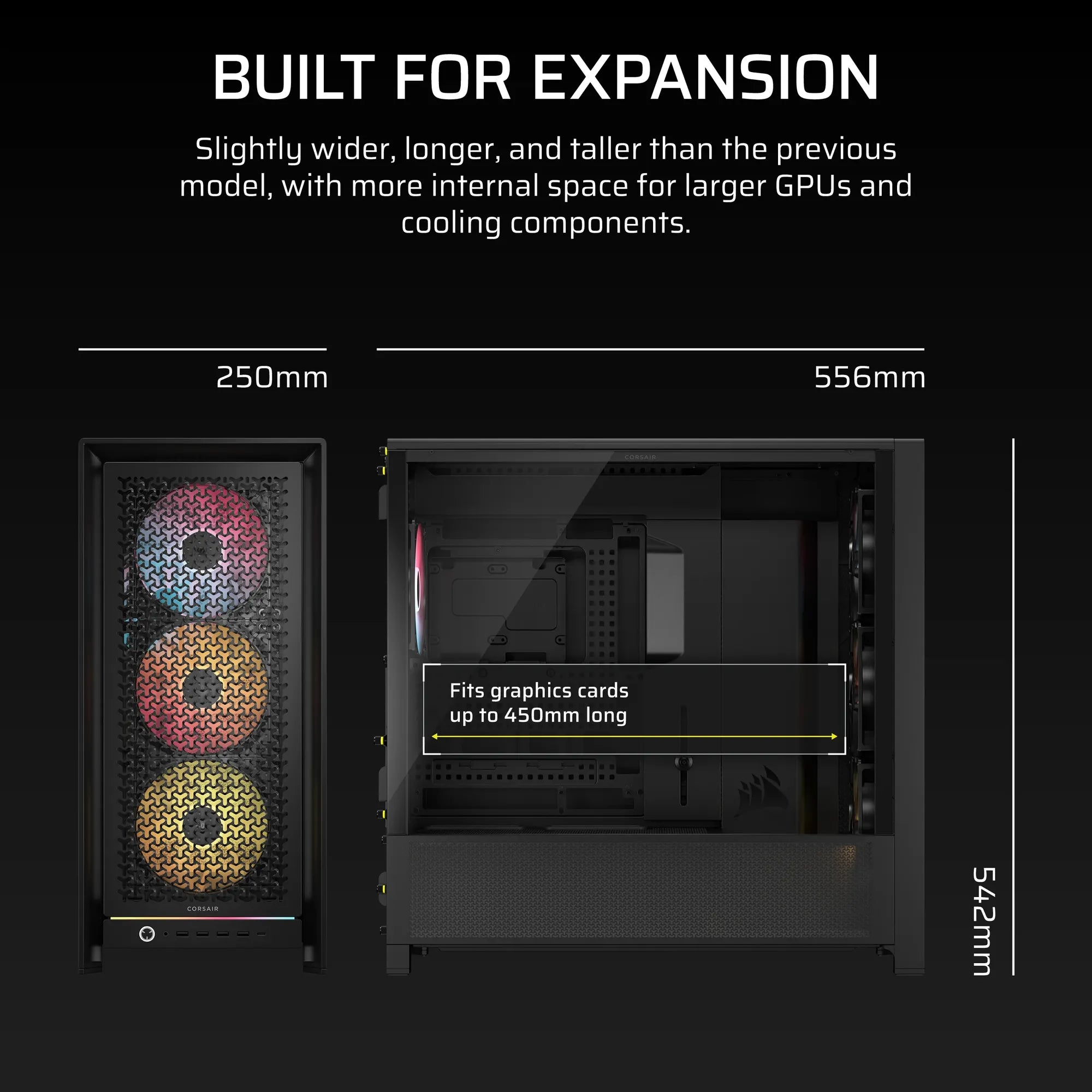 Corsair Frame 5000D RS ARGB Mid-Tower PC Case; 4X RS140 ARGB Fans; 2X 2.5'' ; 1X 3.5'' ; Black.