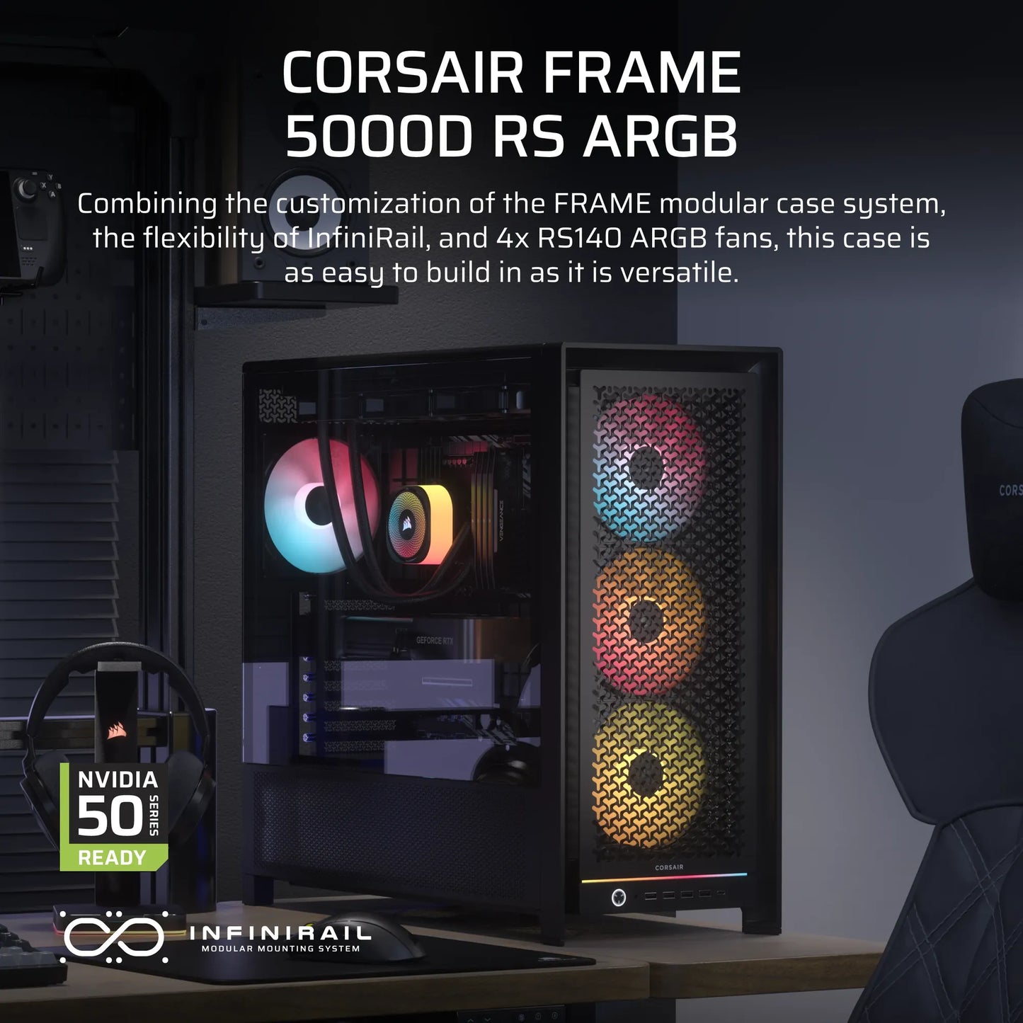 Corsair Frame 5000D RS ARGB Mid-Tower PC Case; 4X RS140 ARGB Fans; 2X 2.5'' ; 1X 3.5'' ; Black. image 2