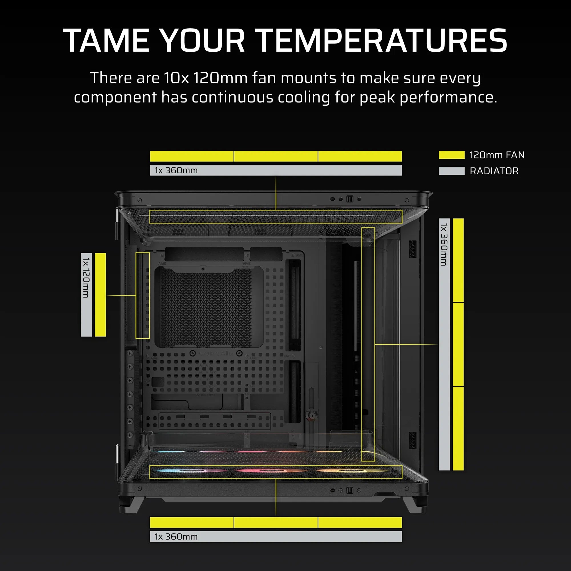 Corsair Air 5400 Rs-R ARGB Triple Chamber Mid-Tower PC Case ; 3X Fans Included; 2X 2.5'' ; 1X 3.5'' Black
