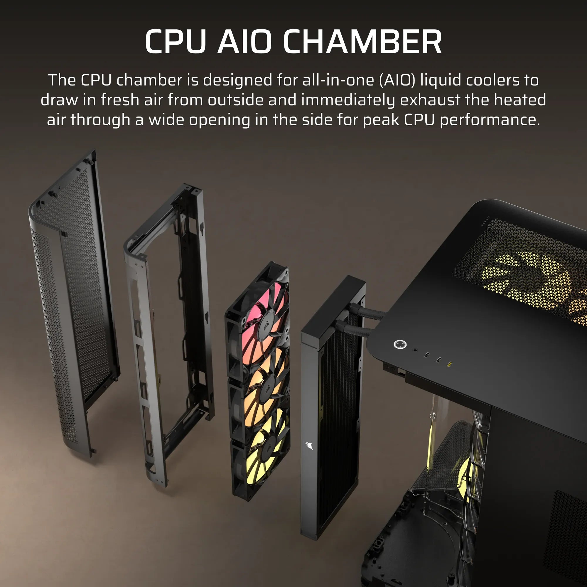Corsair Air 5400 Rs-R ARGB Triple Chamber Mid-Tower PC Case ; 3X Fans Included; 2X 2.5'' ; 1X 3.5'' Black image 3