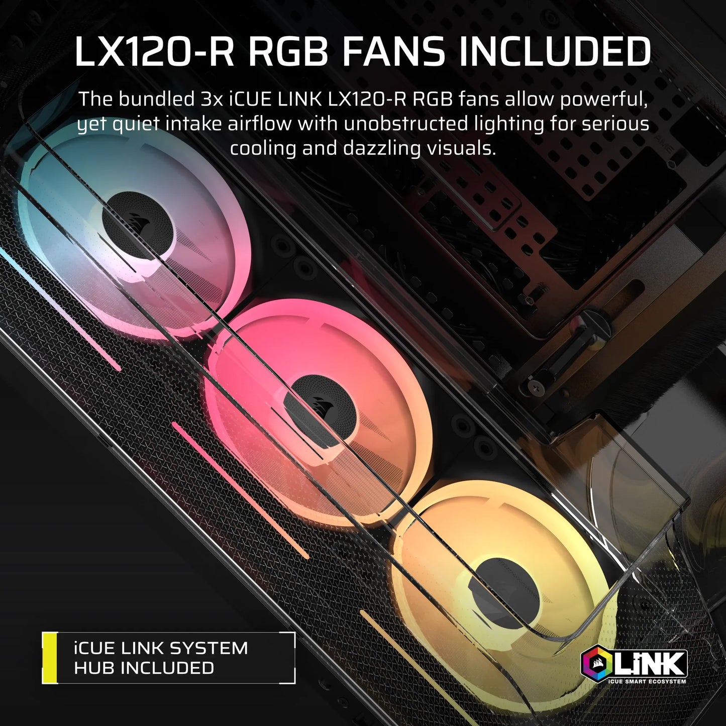 Corsair Air 5400 Lx-R RGB Icue Link Triple Chamber Mid-Tower PC Case ;3X Fans INCLUDED;2X 2.5'' ; 1X 3.5''; Black image 2